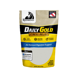 Daily Gold horse calmer buffers acid and relieves anxiety in horses.