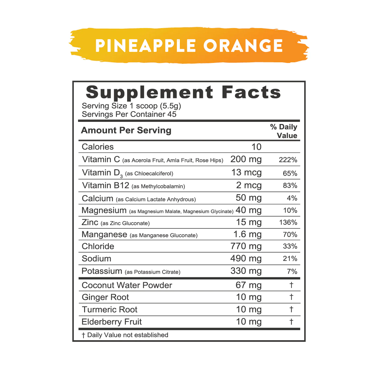 Relyte Immunity Pineapple Orange ingredients.