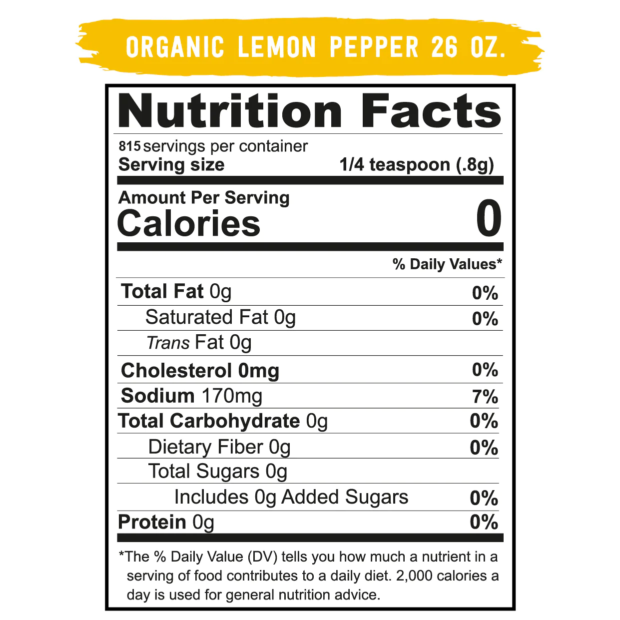 Real Salt organic lemon pepper nutrition facts.