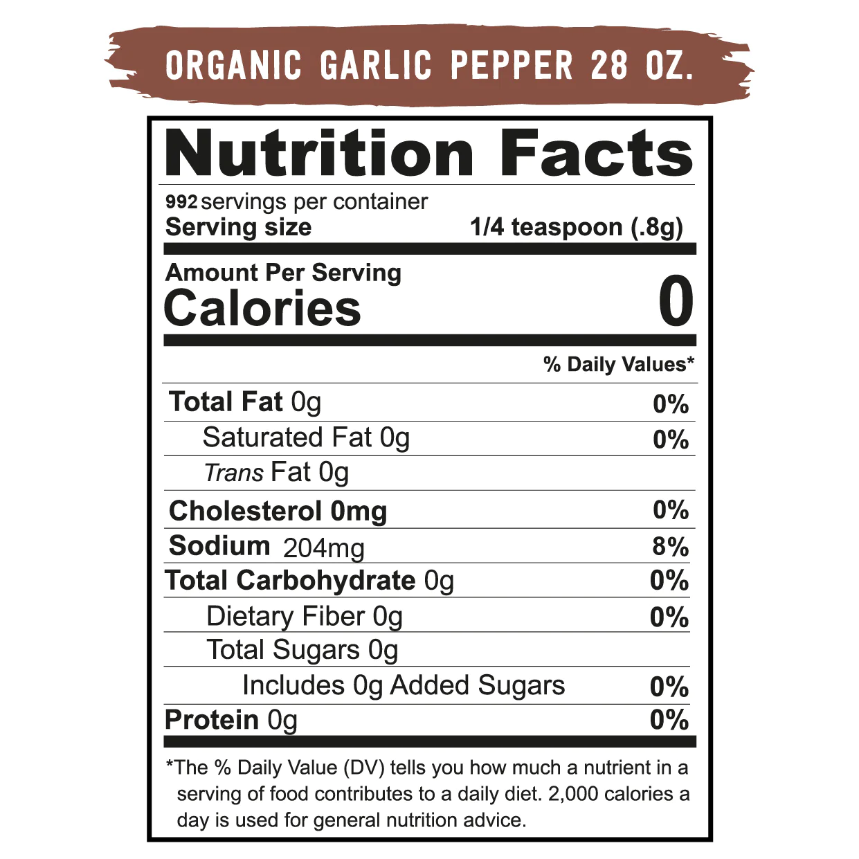 Real Salt organic garlic pepper nutrition facts.