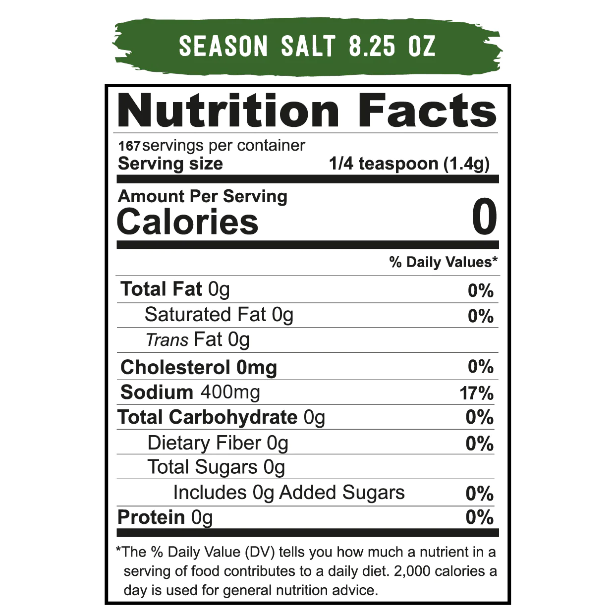 Real Salt Season Salt nutrition facts.
