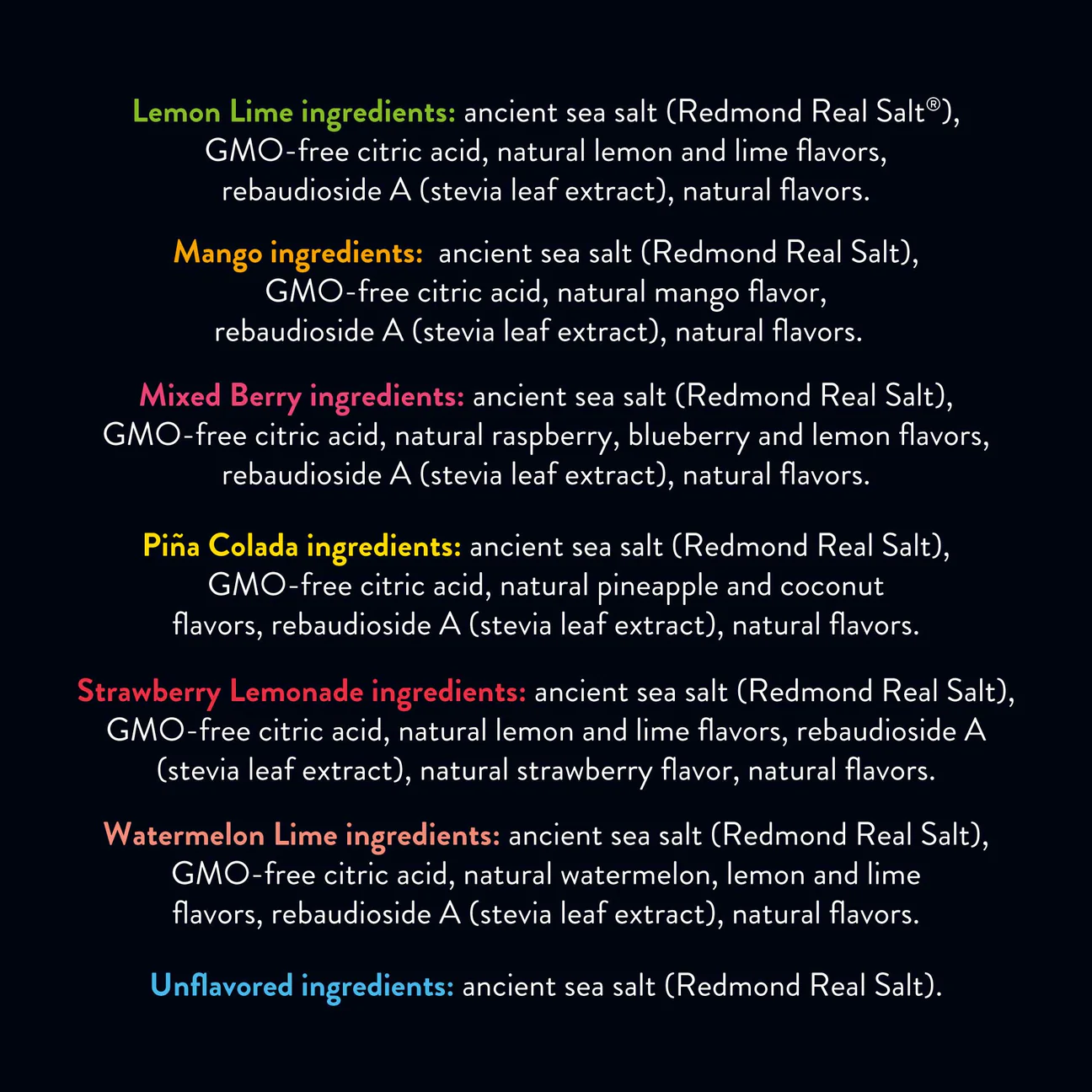 Redmond Re-Lyte Hydration flavor ingredients.